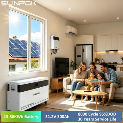 SUNPOK Wheel-mounted Indicator Bluetooth WiFi 48V 51.2V 300Ah 10kW 15kW LiFePO4 Lithium Energy Storage Battery Pack