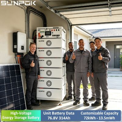 Sunpok Uninterruptible Power Supplies 24.12kWh 314Ah 76.8V High Voltage Solaire LFP LiFePO4 Battery Bank for Commercial
