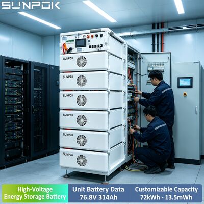 Sunpok 76.8V 314AH High Voltage LiFePO4 Battery Energy Storage 24.12kwh 265KWH Photovoltaic Hybrid System Industrial Commercial