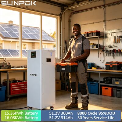 SUNPOK 10000 Cycles 51.2V 48V Lifepo4 Battery 314Ah 16kWh Lithium Ion Batteries Pack ESS Home Energy Storage Solar Battery