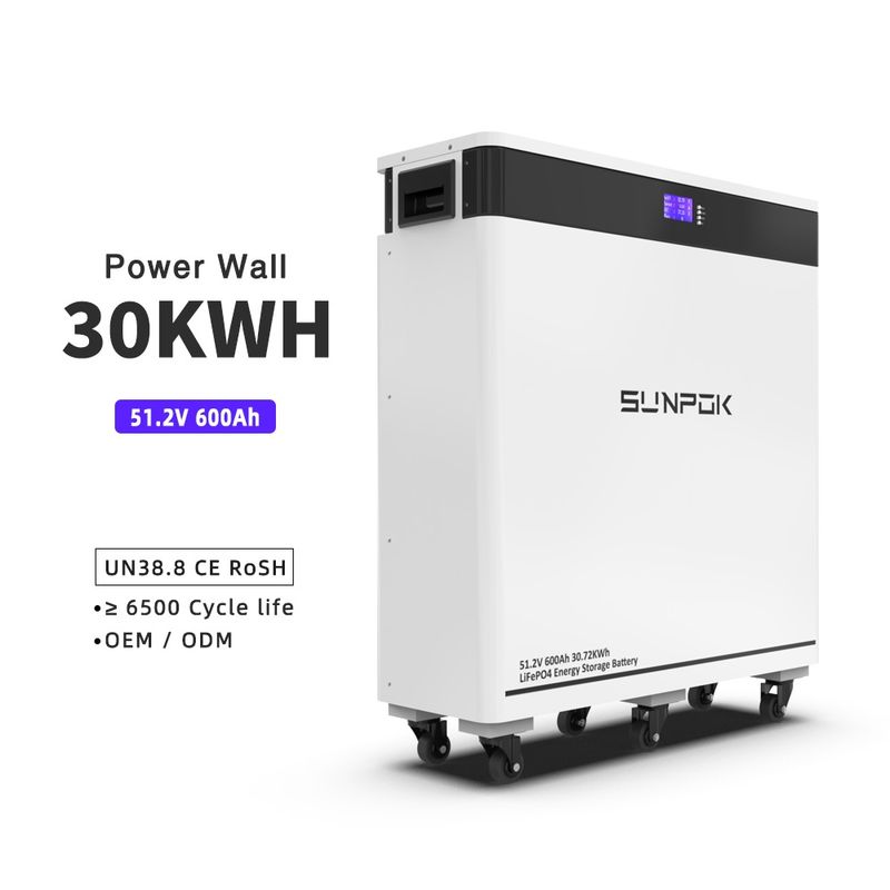 30KW Deep Cycles 600AH Moveable Floor Mounted LiFePO4 51.2V Lithium Ion Battery Pack Home Energy Storage