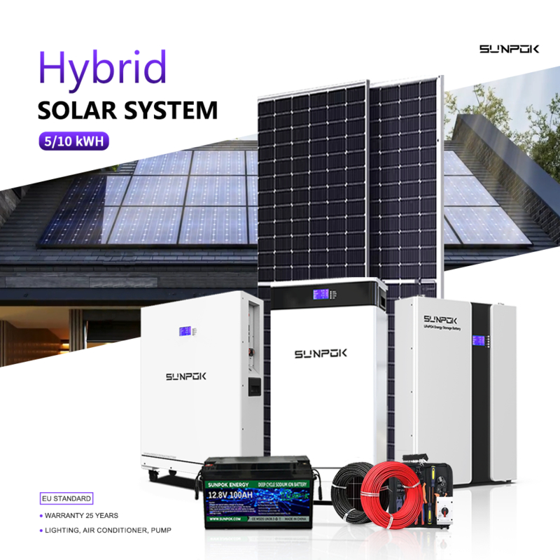 Off-Grid Home Solar Power System 10kWh Lifepo4 Battery Monocrystalline Solar Panel Hybrid Solar Inverter for Home Use