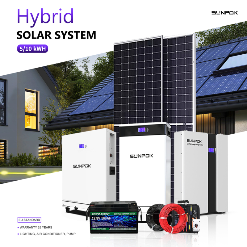 SUNPOK Complete Solar Panels Set 3kw 5kw 10kw 12kw 15kw Solar Energy System 10 Kw Solar Power Systems 10000w Hybrid Off Grid
