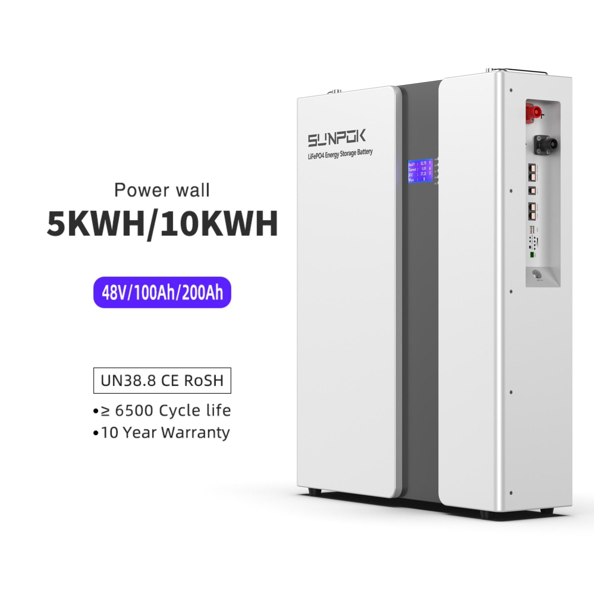 51.2V 200Ah Wall Mounted 48V Solar Lithium Battery 10kwh Lifepo4 Energy ...