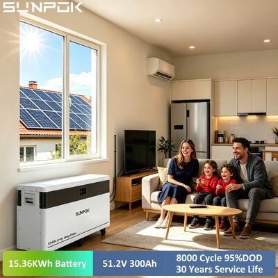 SUNPOK Factory 51.2V 300Ah LiFePO4 Energy Storage Battery 15Kwh Lithium Ion Battery Pack Floor Standing Type for Home Use