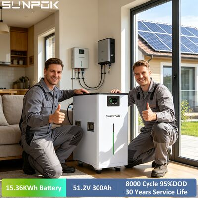 SUNPOK 15KWH 51.2V 300AH Battery Lifepo4 Lithium Battery Bluetooth Home Solar Energy System BMS Protection